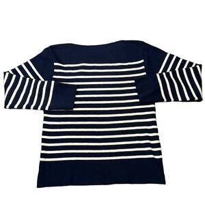 Spick and Span Boat Neck Striped Wool Blend Sweater Dark Navy Size S